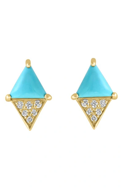 Shop Effy 14k Gold Diamond & Turquoise Stud Earrings In Blue