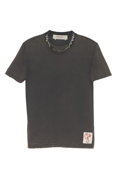 Shop Golden Goose Crystal Embellished Distressed Cotton T-shirt In Anthracite