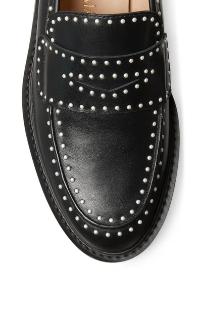 Shop Stuart Weitzman Parker Lift Mini Imitation Pearl Loafer In Black