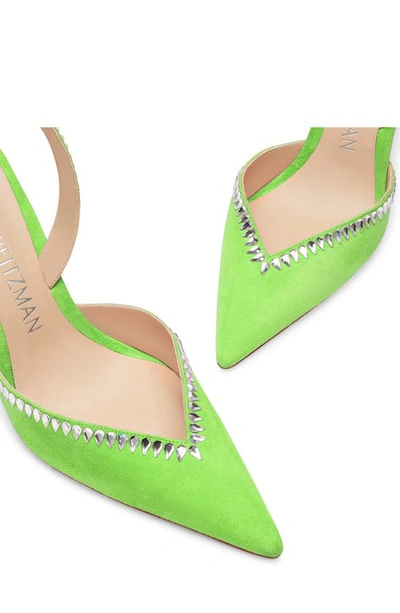 Stuart Weitzman Gemcut Curve Pointed Toe Slingback Pump In Neon Chartreuse