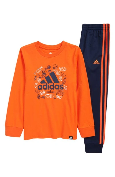 Shop Adidas Originals Kids' Cotton Graphic Tee & Joggers Set In Impact Orange