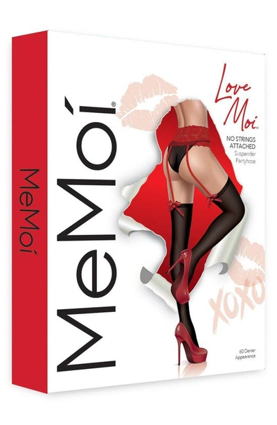 Memoi No Strings Attached Suspender Tights In Black-red