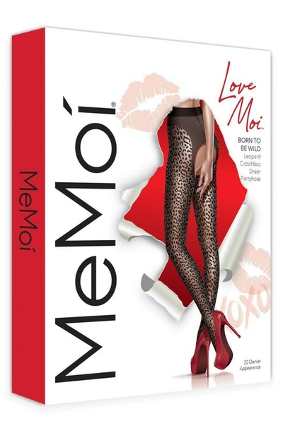 Memoi Born To Be Wild Crotchless Tights In Black-red