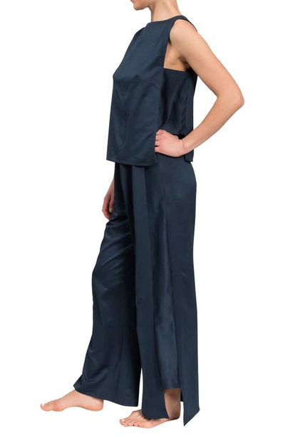 Everyday Ritual Piper Wide Leg Sleeveless Cotton Pajamas In Inky Blue