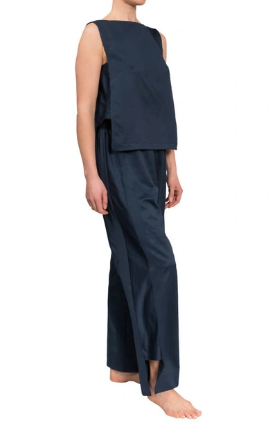Everyday Ritual Piper Wide Leg Sleeveless Cotton Pajamas In Inky Blue