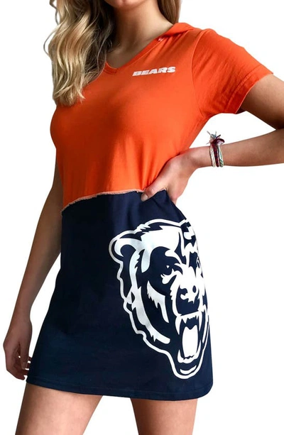 Shop Refried Apparel Orange/navy Chicago Bears Sustainable Hooded Mini Dress