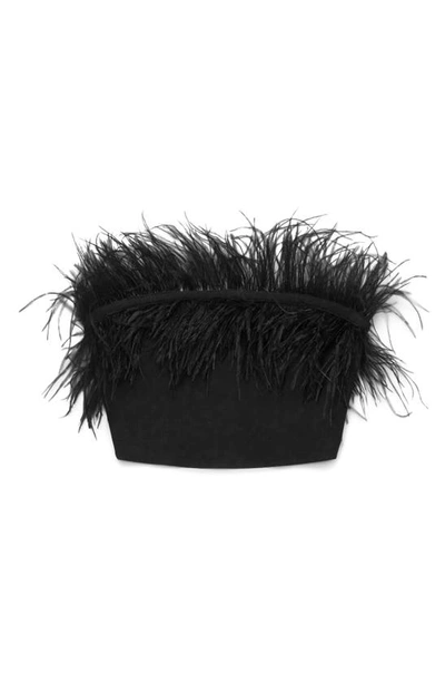 Shop Staud Nellie Ostrich Feather Trim Strapless Top In Black