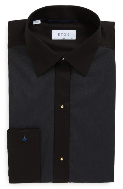 Shop Eton Slim Fit Metallic Piqué Tuxedo Dress Shirt In Black