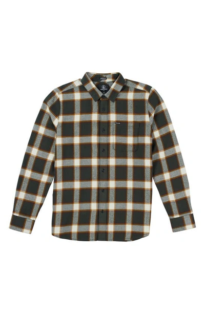Shop Volcom Modern Fit Caden Check Cotton Flannel Button-up Shirt In Rinsed Black