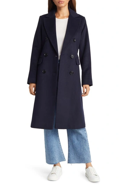 Shop Sam Edelman Double Breasted Wool Blend Coat In Navy
