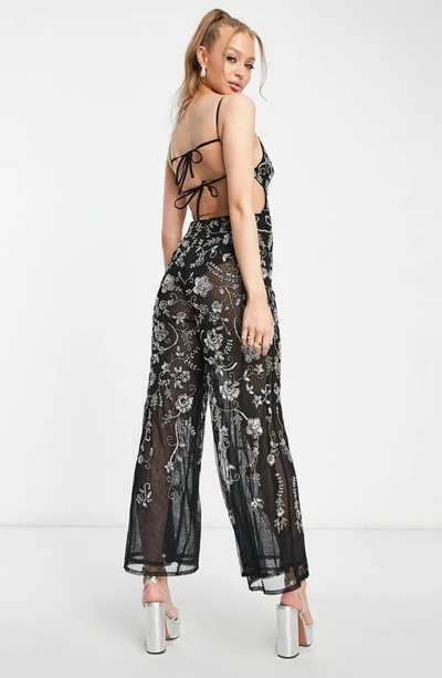 Miss Selfridge Embellished Plunge Neck Jumpsuit In Black | ModeSens