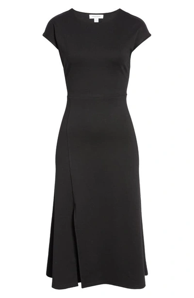 Shop Nordstrom Cap Sleeve Front Slit Knit Dress In Black