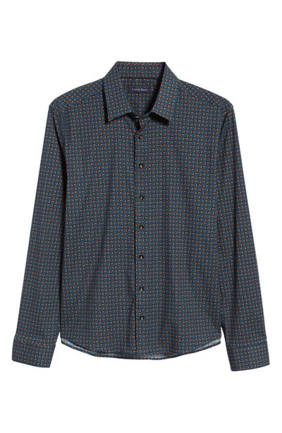 Shop Stone Rose Scotch Print Stretch Woven Button-up Shirt In Teal