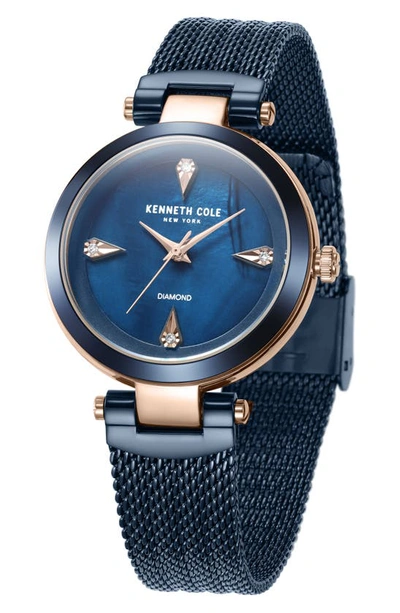 Shop Kenneth Cole Diamond Index Mesh Strap Watch, 34mm In Blue