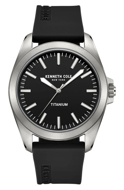 Shop Kenneth Cole Classic Silicone Strap Watch, 42mm In Black