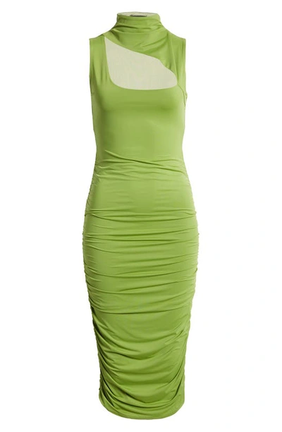 Shop Bebe Mock Neck Sleeveless Body-con Midi Dress In Green