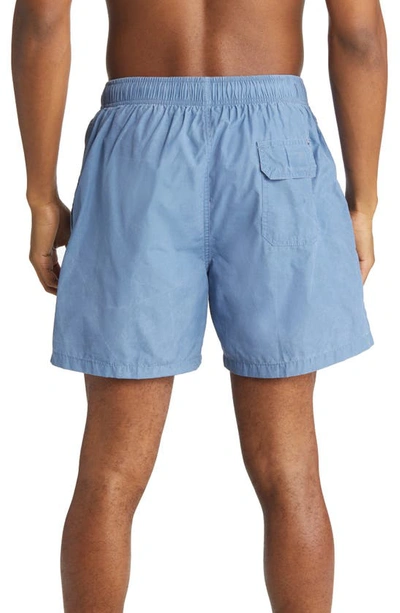 Vintage Summer Solid Washed Water Repellent Swim Trunks In Blue