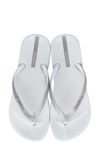 Shop Ipanema Ana Sparkle Flip Flop In White/ Silver