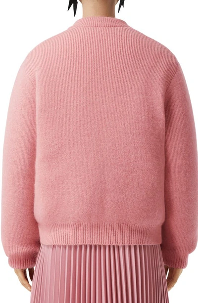 Shop Burberry Embellished Equestrian Knight Wool & Mohair Rib Blend Cardigan In Rosy Pink