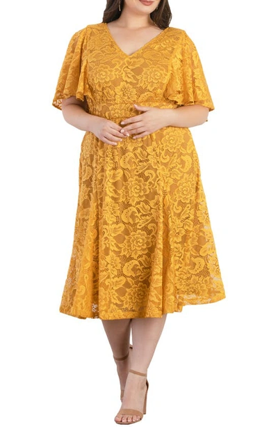 Shop Kiyonna Camille Lace Midi Cocktail Dress In Goldenrod