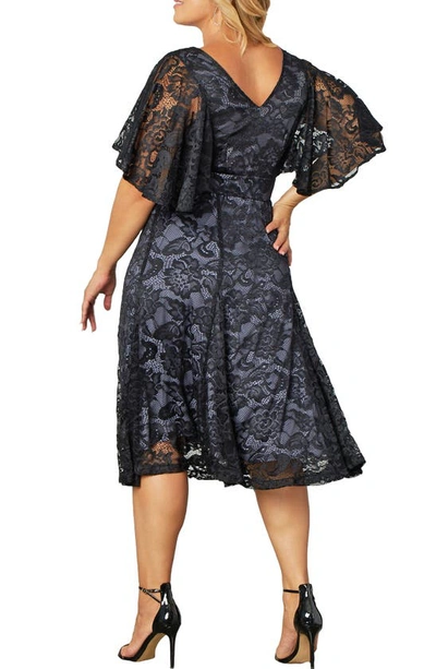 Kiyonna Camille Lace Midi Cocktail Dress In Storm Grey