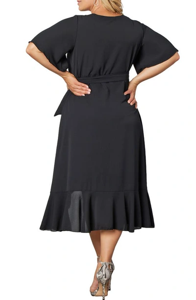 Shop Kiyonna Chloe Midi Wrap Dress In Black Noir
