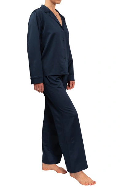 Everyday Ritual Allison/angela Button-down Cotton Pajama Set In Inky Blue