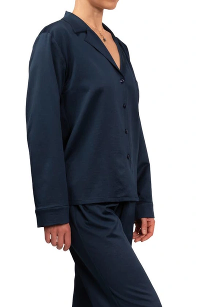 Everyday Ritual Allison/angela Button-down Cotton Pajama Set In Inky Blue