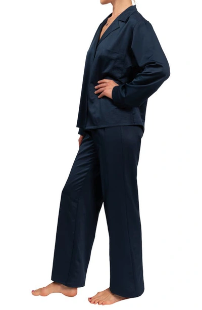 Everyday Ritual Allison/angela Button-down Cotton Pajama Set In Inky Blue