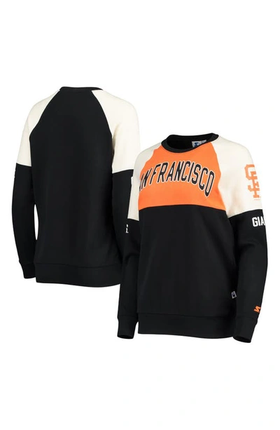Shop Starter Black/orange San Francisco Giants Baseline Raglan Pullover Sweatshirt