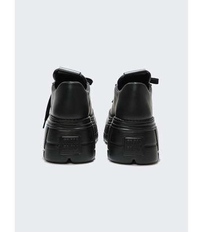 Shop Miu Miu Low-top Leather Platform Shoes Black
