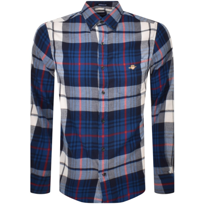 Shop Gant Reg Ut Plaid Flannel Shirt Navy
