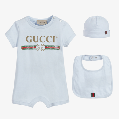Shop Gucci Blue Cotton Babysuit Gift Set
