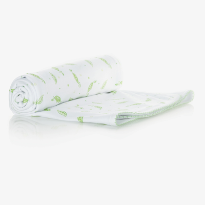 Shop Kissy Kissy Green Peas Pima Cotton Blanket (72cm) In White