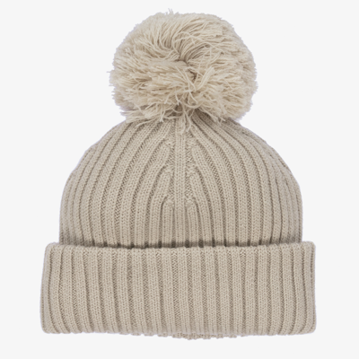 Shop Elodie Beige Knitted Wool Pom-pom Hat