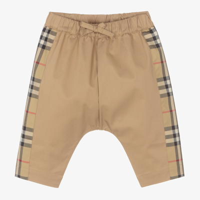 Shop Burberry Beige Checked Baby Trousers