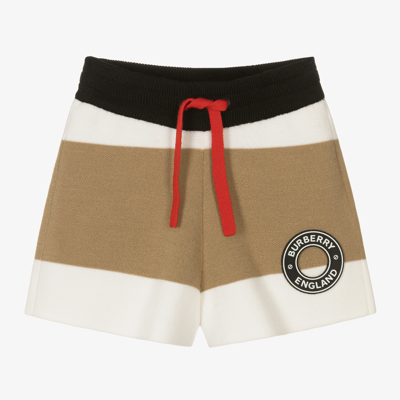 Shop Burberry Boys Icon Stripe Merino Wool Baby Shorts In Beige