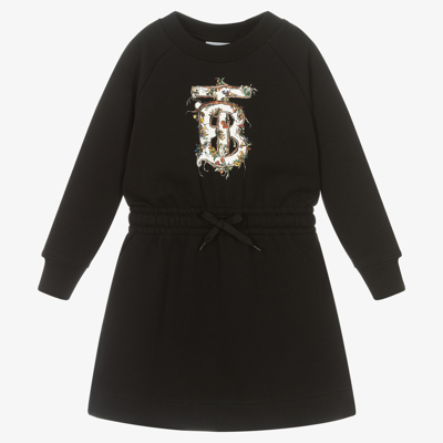 Shop Burberry Girls Cotton Monogram Dress In Black