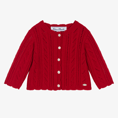 Shop Tartine Et Chocolat Girls Red Wool Knit Cardigan