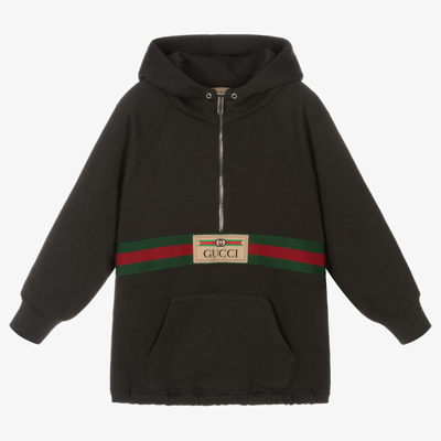 Shop Gucci Grey Cotton Logo Hoodie