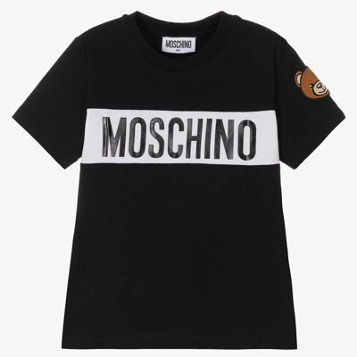 Shop Moschino Kid-teen Black Cotton Teddy T-shirt