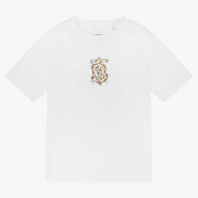 Shop Burberry Girls White Monogram T-shirt