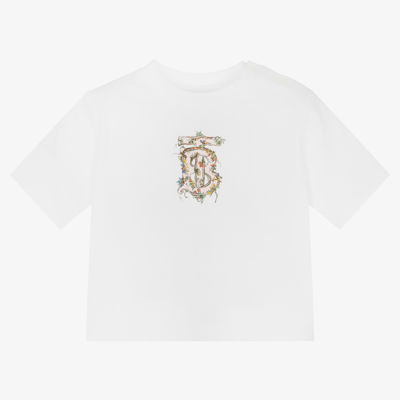 Shop Burberry Baby Girls White Logo T-shirt