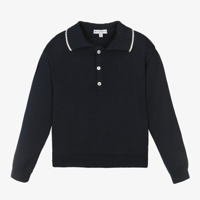 Shop Beatrice & George Boys Navy Blue Cotton Henley Sweater