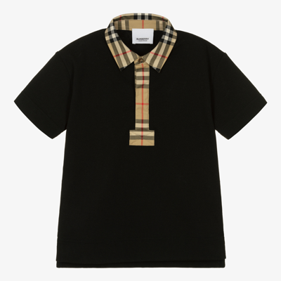 Shop Burberry Boys Black Vintage Check Polo Shirt