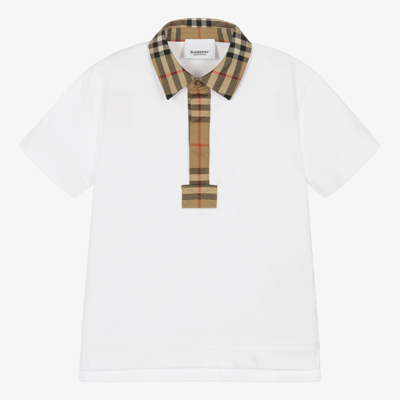 Shop Burberry Boys White Vintage Check Polo Shirt