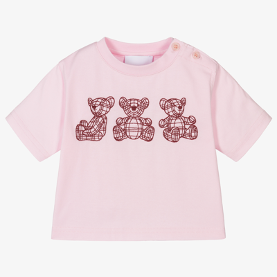 Shop Burberry Baby Girls Pink Bear T-shirt
