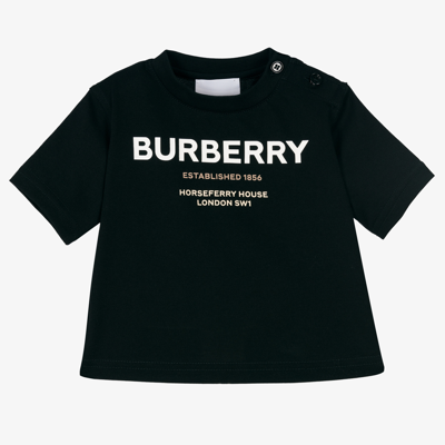 Shop Burberry Black Cotton Logo Baby T-shirt