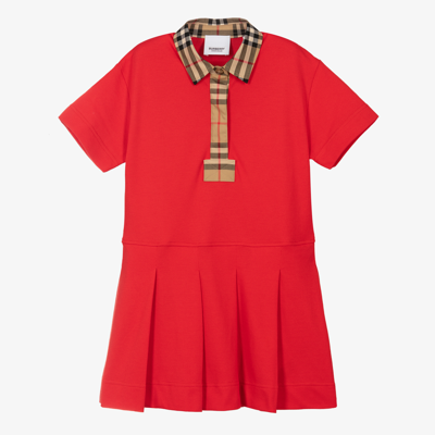 Shop Burberry Girls Red Vintage Check Polo Dress