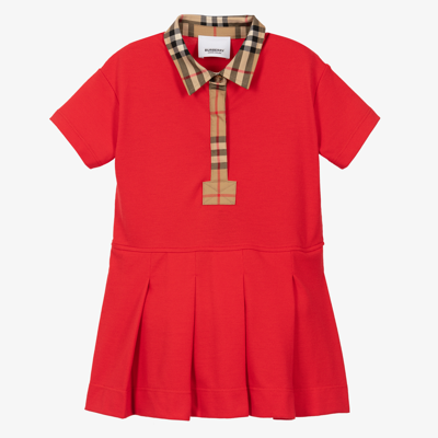 Shop Burberry Baby Girls Red Vintage Check Polo Dress